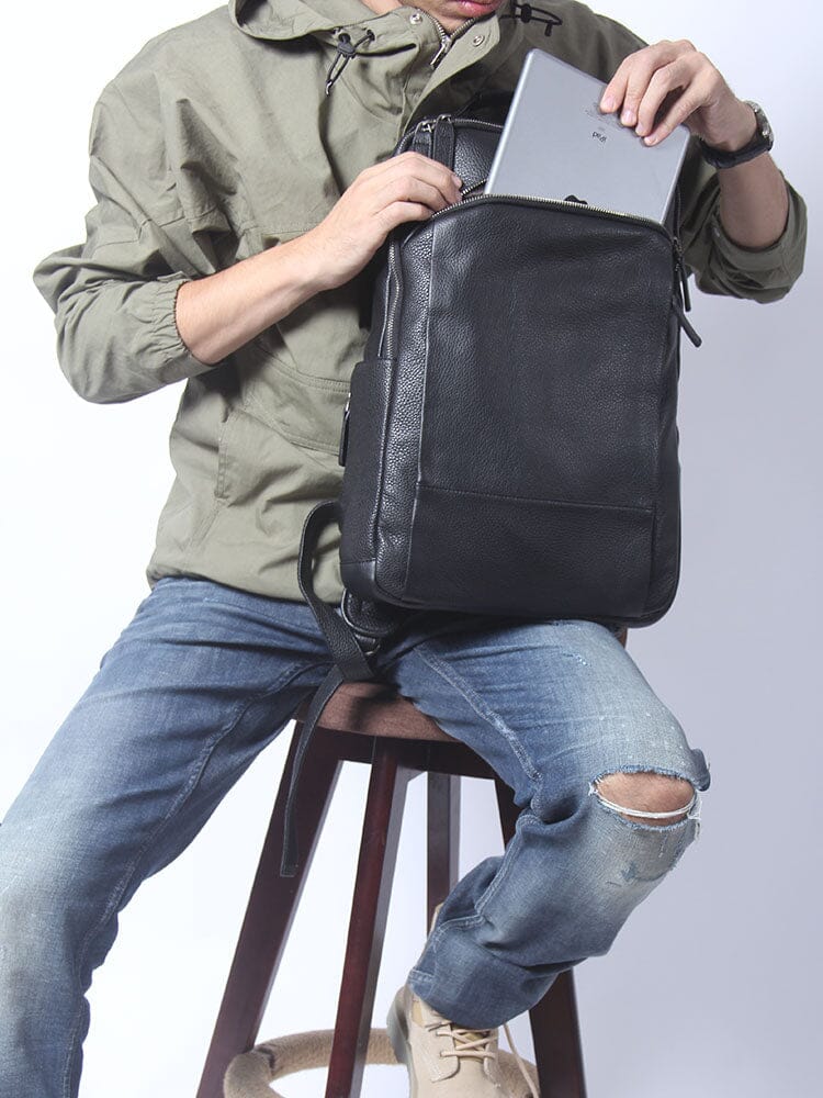 Black Leather Laptop Backpack | STEELE
